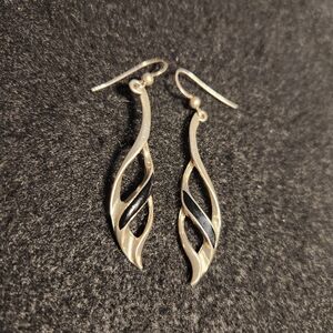 Sterling Silver and Onyx Inlay Twist Earrings